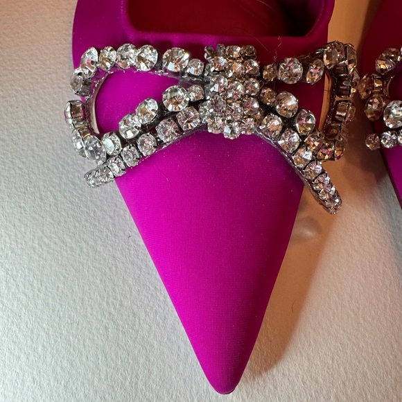 New Zara Magenta Sling Backs with Rhinestone Bow - Picture 3 of 4